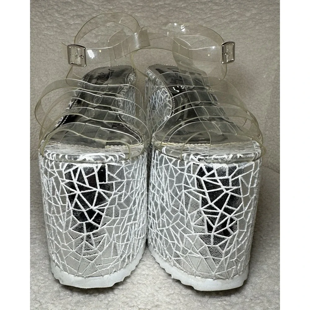 Dolls Kill  Platform Shoes 7.5 8 Silver Sandals Club Rave Party Goth Punk Chunky
